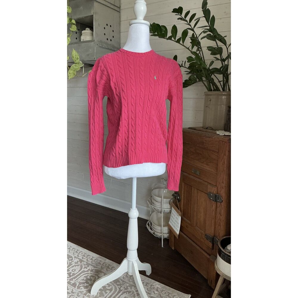 Ralph Lauren Women's Size Sm. Preppy Barbie Pink Cable Knitted Pullover Sweater